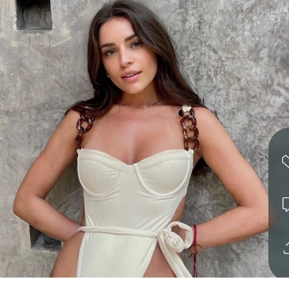 SAME Los Angeles animal print Chain One Piece (Faux Suede Cream) swimsuit - Picture 1 of 16